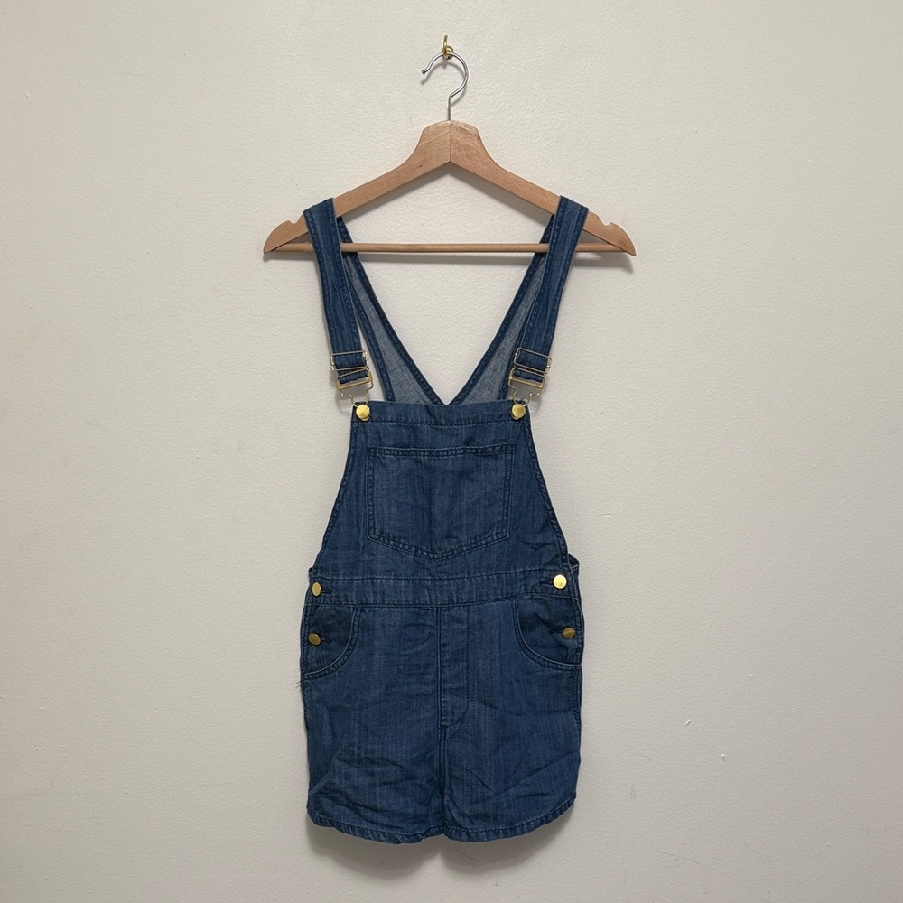 Weworewhat Blue Linen Basic Short Overalls - image 2